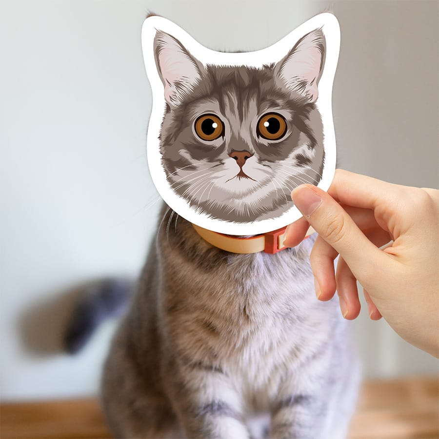 Custom hand-drawn cat sticker, personalized pet decal, high-quality waterproof art