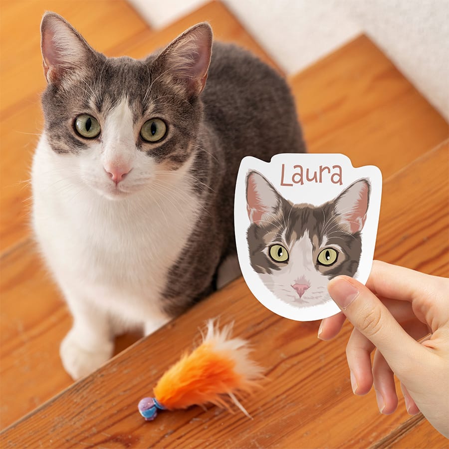 Custom hand-drawn cat sticker, personalized pet decal, high-quality waterproof art