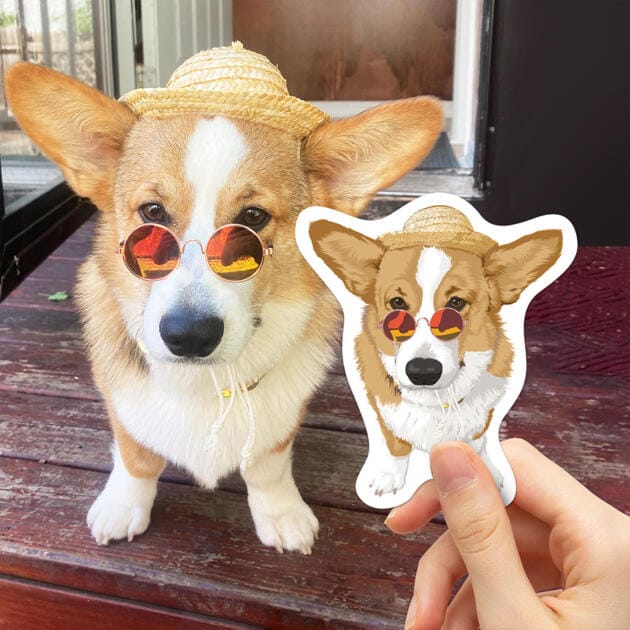 Custom hand-drawn dog sticker from photo, personalized pet decal for laptop and water bottles