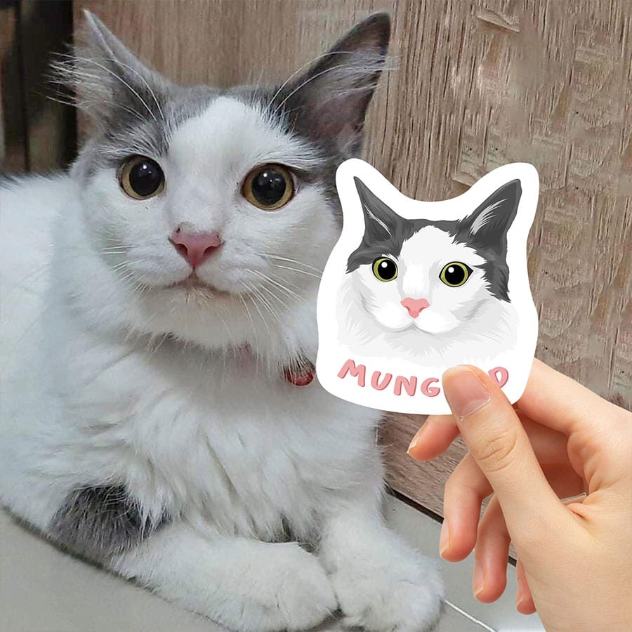 Custom hand-drawn cat sticker on a laptop, perfect gift for cat lovers