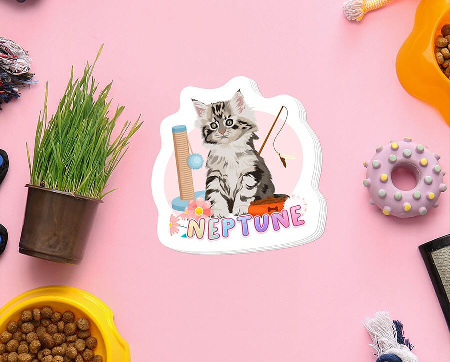 Custom hand-drawn cat sticker on a laptop, perfect gift for cat lovers